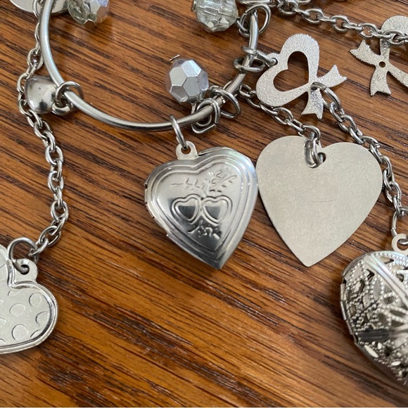 Women’s Silver Charm necklace, two heart lockets to open for pictures 20”length - Picture 6 of 11